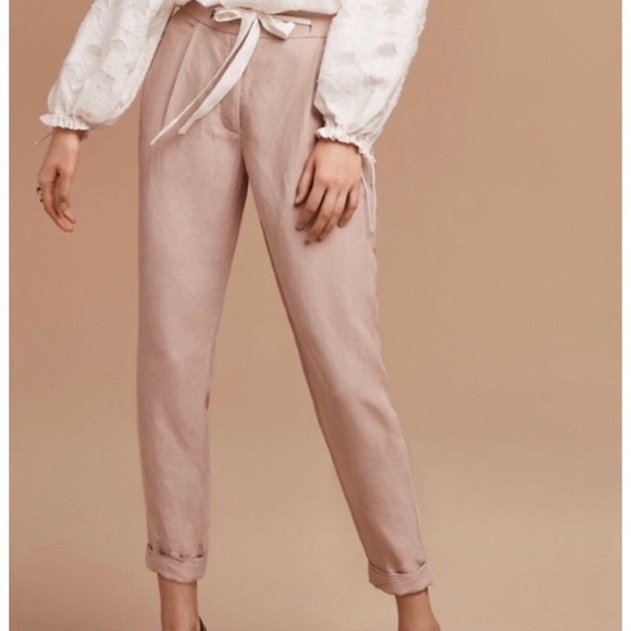 Aritzia Wilfred Allant Cropped Linen Lyocell Pant Silk Drawstring pink size 2 - Picture 1 of 11